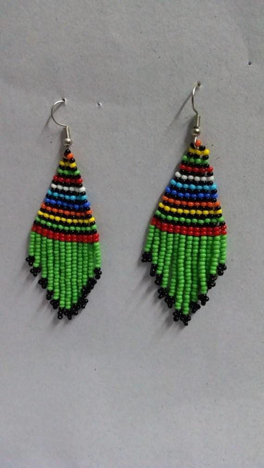 Earrings Green African beaded earrings Dangling Beaded tassel Moms gift Christmas for her jewelry women - Title by Naruki Crafts