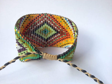 Bracelets Huichol Inspired Rainbow Ojo de Dios Beaded Eye of God Statement Bracelet