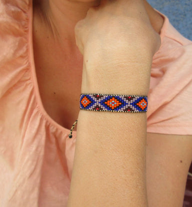 bracelets Huichol Native American Inspired Blue Beaded Bracelet - by Pachamama Art