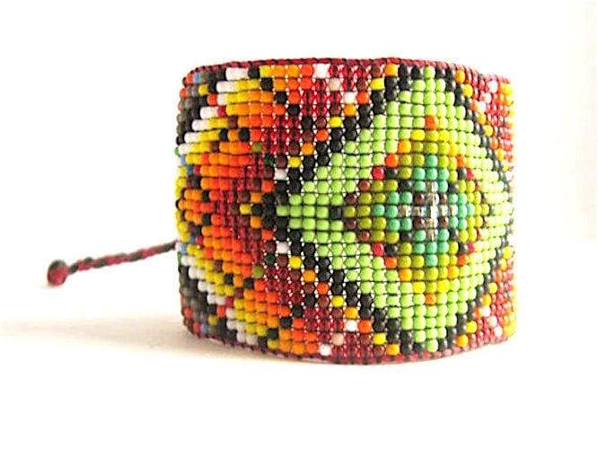 Bracelets Huichol Style Contemporary Rainbow Mandala Beaded Bracelet