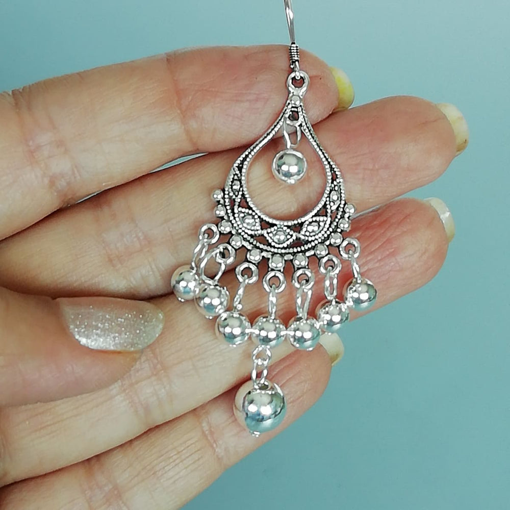 Indian ear danglers | Sterling silver long earrings | Ethnic | Jhumka | Bridal jewelry | Pretty | ECLF - by OneYellowButterfly