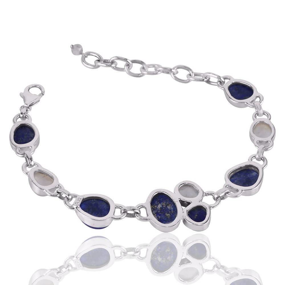 Bracelets Indian Handmade Natural Lapis And Rainbow Moonstone Bracelet 925 Sterling Silver Two Stone