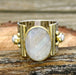 Indian Moonstone & Pearl Ring Rainbow Wide Band Flower Textured Two Tone Statement Fresh Water - by Inishacreation