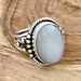 rings Indian Moonstone Ring Cabochon Rainbow Two Tone 925 Sterling Silver Three Band Oval Gemstone Handmade Jewelry Gift for Her - by 