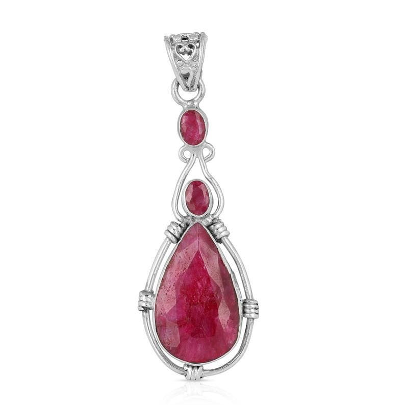 pendants Indian Ruby Pendant 925 Sterling Silver Teardrop Artisan for Girls Tiny Minimalist - by InishaCreation