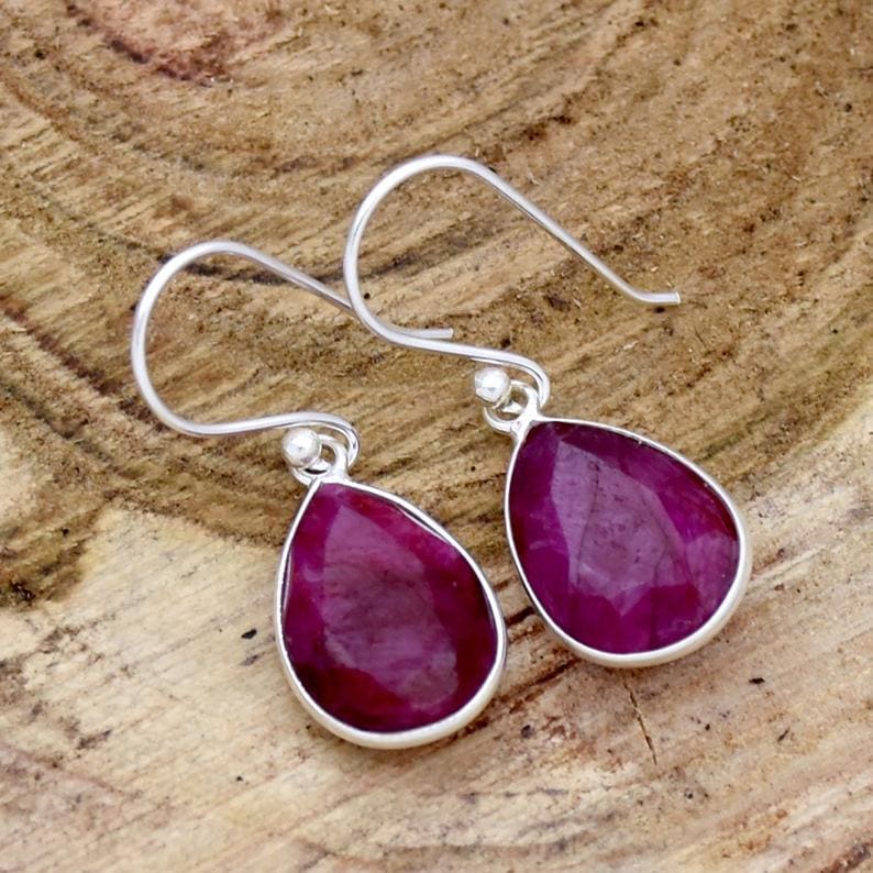 earrings Indian Ruby Earring 925 Sterling Silver Nickel-Free Statement Faceted July Birthstone Handcrafted Jewelry Womens Gift - by 