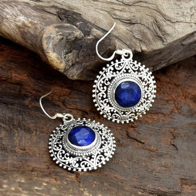 earrings Indian Sapphire 925 Sterling Silver Earrings,Handmade Filigree Fine Jewelry For Girls - by InishaCreation