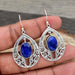 earrings Indian Sapphire 925 Sterling Silver Earrings,Handmade Oval Blue Filigree Fine Jewelry For Her - by InishaCreation