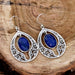 earrings Indian Sapphire 925 Sterling Silver Earrings,Handmade Oval Blue Filigree Fine Jewelry For Her - by InishaCreation
