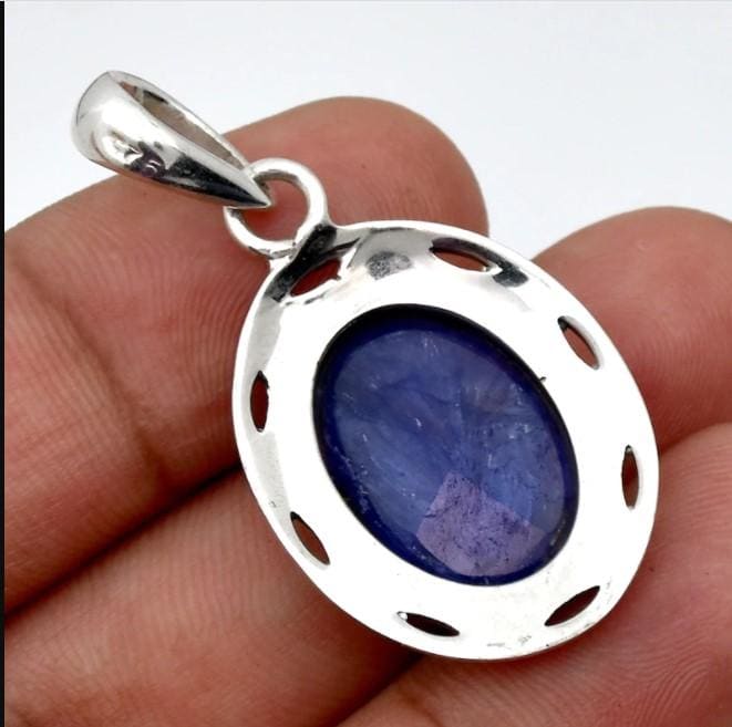pendants Indian Sapphire 925 Sterling Silver Pendant,Handmade Filigree Fine Jewelry,Gift for her - by InishaCreation