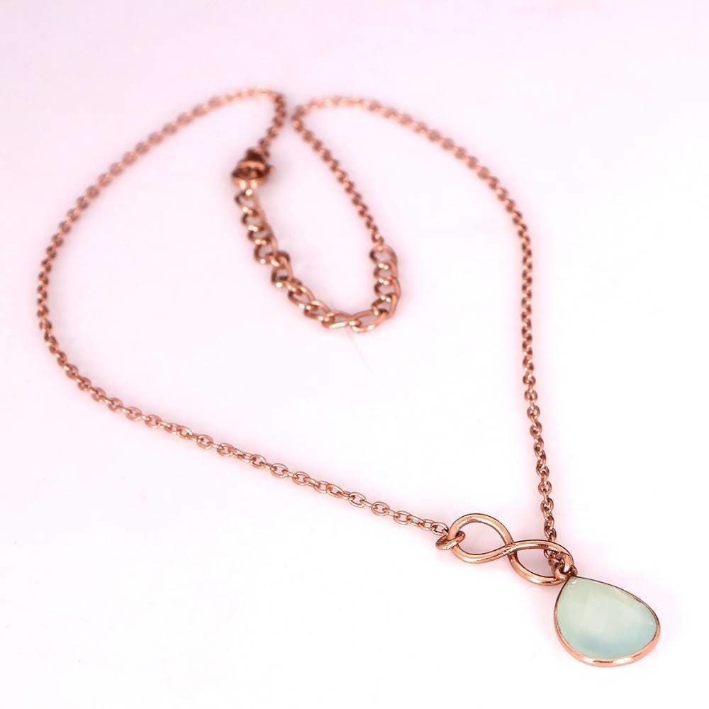 Necklaces Infinity Necklace Rose Gold Vermeil In 925 Sterling Silver With Natural Chalcedony Gemstone Women Lariat - by Rajtarang