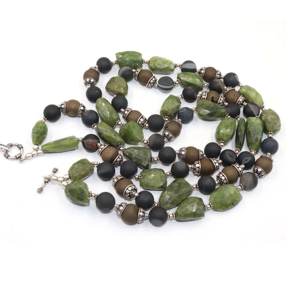 Jade & Black Golden Beads 925 Sterling Silver Handmade Double Strands Beaded Necklace - by Vidita Jewels