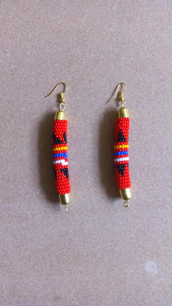 earrings African beaded Long Beaded Yellow Elegant colorful Christmas gift for her - Title by Naruki Crafts