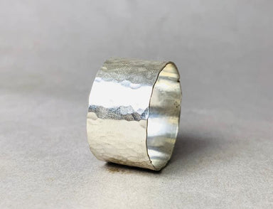 Hammered Band Ring 925 Silver Wide Sterling Unisex Statement Jewelry - by Heaven