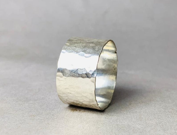 Statement Ring Handmade Boho Ring Full Finger Ring Stainless Steel Ring  Hammered Long Ring Tube Ring Wide Silver Cuff Ring 