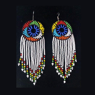 Earrings White or Blue African beaded earrings Zulu Drop Multicolored Maasai jewelry - by Naruki Crafts