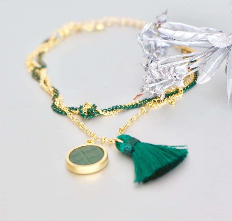 bracelets Green Tassel Charm Bracelet dipped in Gold MB24 - by Silver Soul Charms