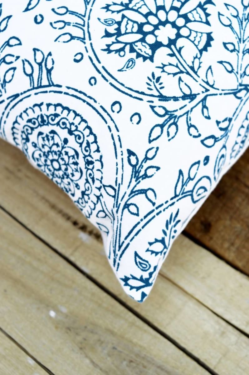 Kalamkari Print Indigo Pillow Cover Blue Cotton Cushion Size Available. - By Vliving