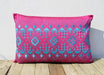Kilim Pattern Embroidered Pillow Hot Pink And Turquoise Polytafetta Cover Size 14x21 Inch Throw - By Vliving
