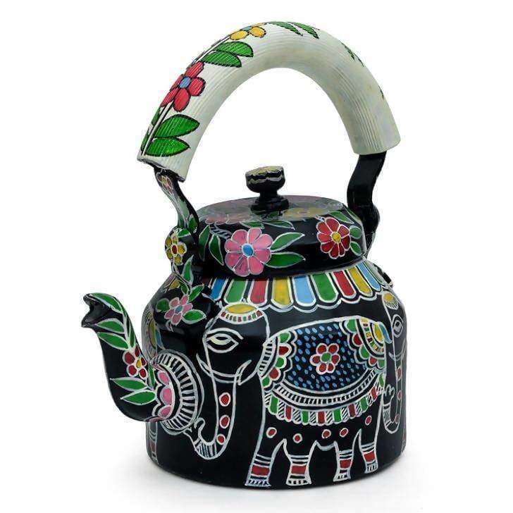 KAUSHALAM HAND PAINTED TEAKETTLE (BIG) WHITE ELEPHANT - Painted Teapots