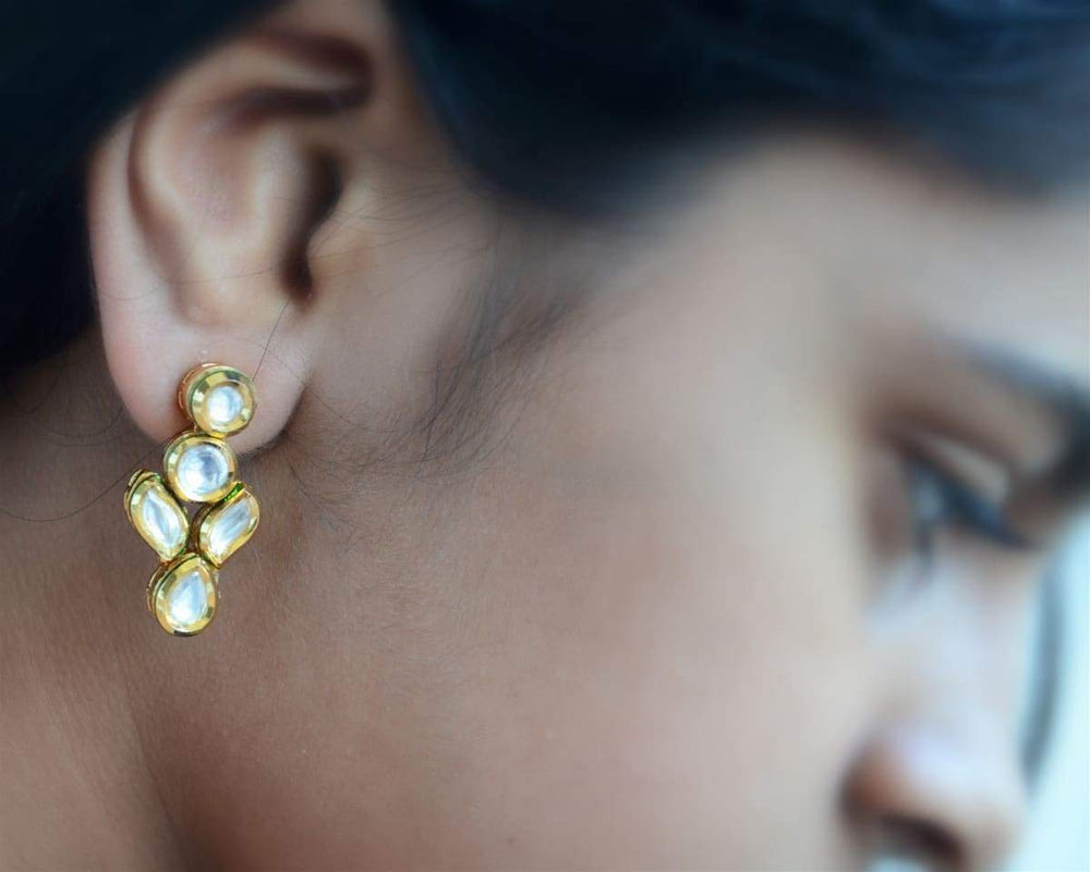 Kundan Party Wear Earrings Small Drop Gold earrings Traditional indian wedding jewelry - by Pretty Ponytails