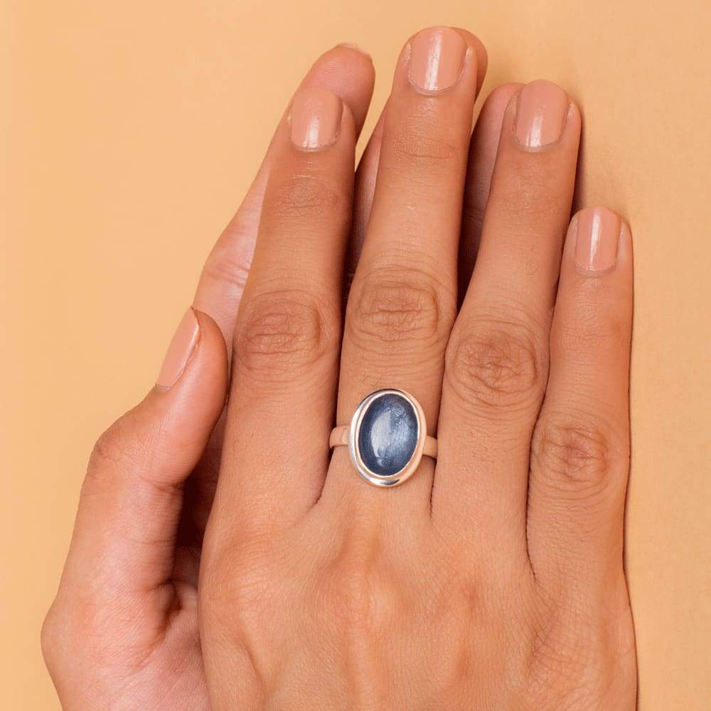 Rings Kyanite Ring Blue Cabochon - 925 Sterling Silver - Natural Gemstone Bezel Ring,All Specified Sizes Available - Title by jaipur art 