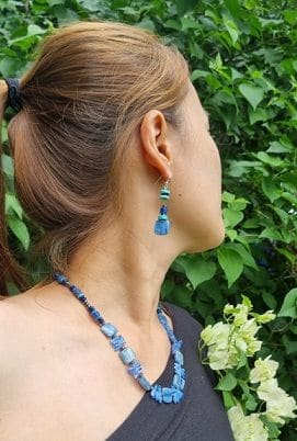 Kyanite Turquoise Hematite Necklace Earring Set - by Warm Heart Worldwide