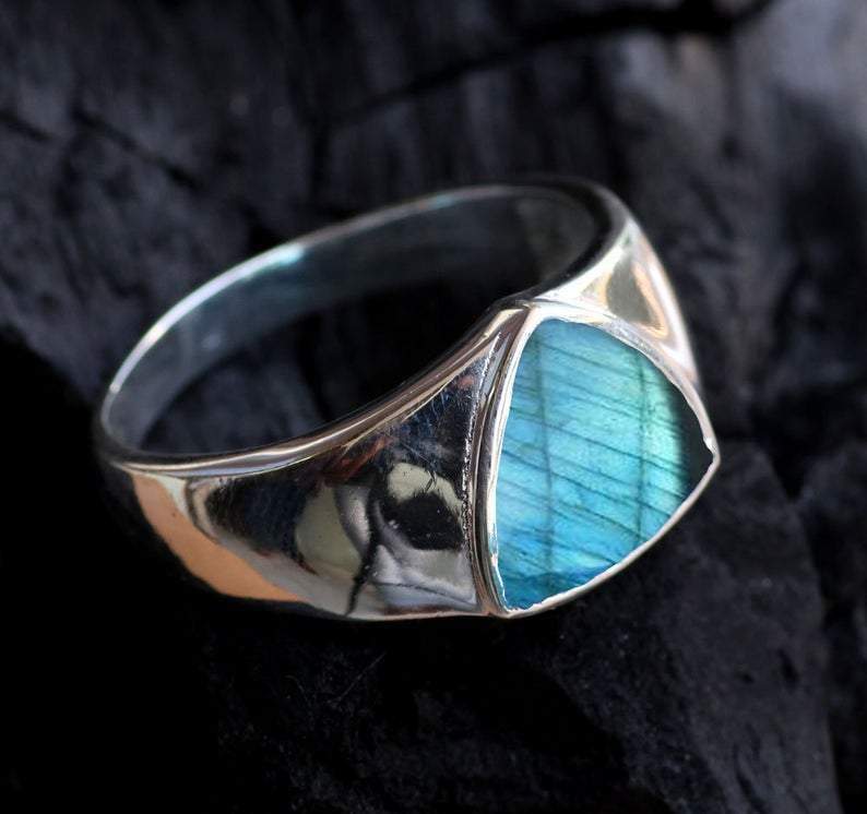 Handmade Labradorite Men’s Ring Gemstone Sterling Silver Personalized Thanksgiving Gift Dainty jewelry - by InishaCreation