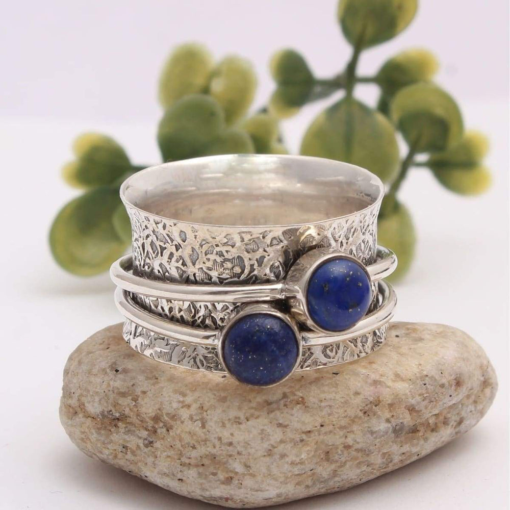 labradorite/lapis lazuli 925 Sterling Solid Silver Spinner Ring Thumb Anxiety Worry Fidget Meditation Jewelry - 4 / Lapis by Manjari Jewels
