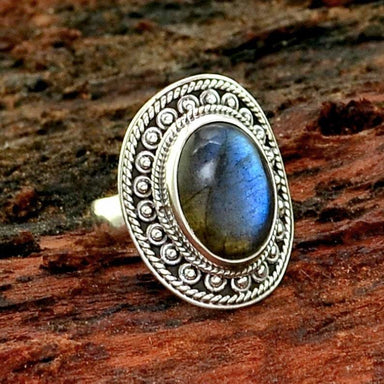 rings Labradorite Oval Shaped 925 Sterling Silver Statement Ring Handcrafted Jewelry For Her - by GIRIVAR CREATIONS