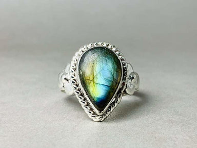 Labradorite Ring 925 Silver Pear Statement Blue labradorite Gemstone Promise Charm - by Heaven Jewelry