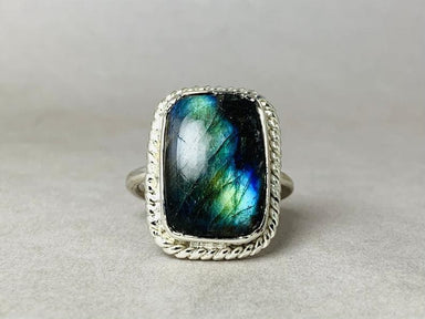 Labradorite Ring 925 Solid Silver Blue Fire Stone March Birthstone Handmade Designer - by Heaven Jewelry