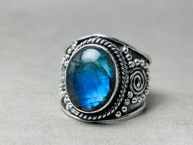 Labradorite Ring 925 Sterling Silver Gemstone Statement Rings Gift for her Boho Handmade Jewelry - by Heaven