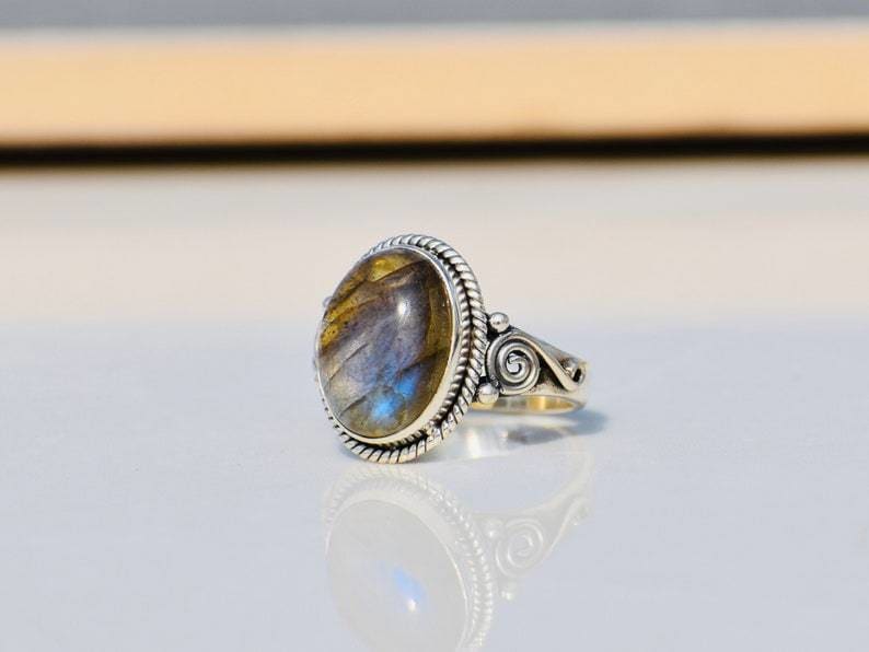 rings Labradorite Silver Blue Ring,Gift For Her,Handmade Jewelry,Christmas Gift - by TanaBanaCrafts