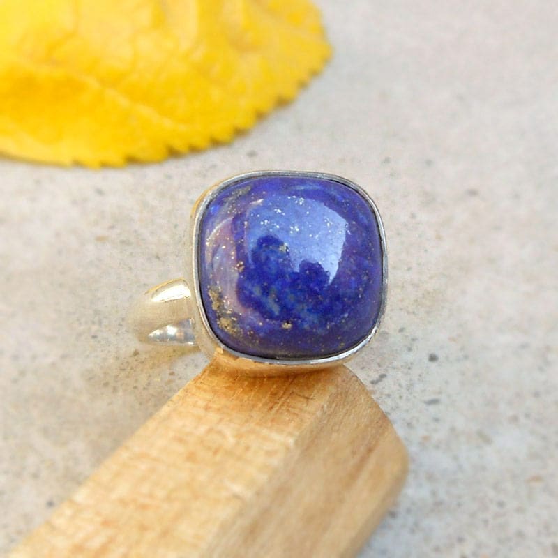 rings Lapis Lazuli Cushion Ring Handmade Statement lazuli Birthday Gift Promise Sterling Silver for Her - 6.5 by Finesilverstudio Jewelry