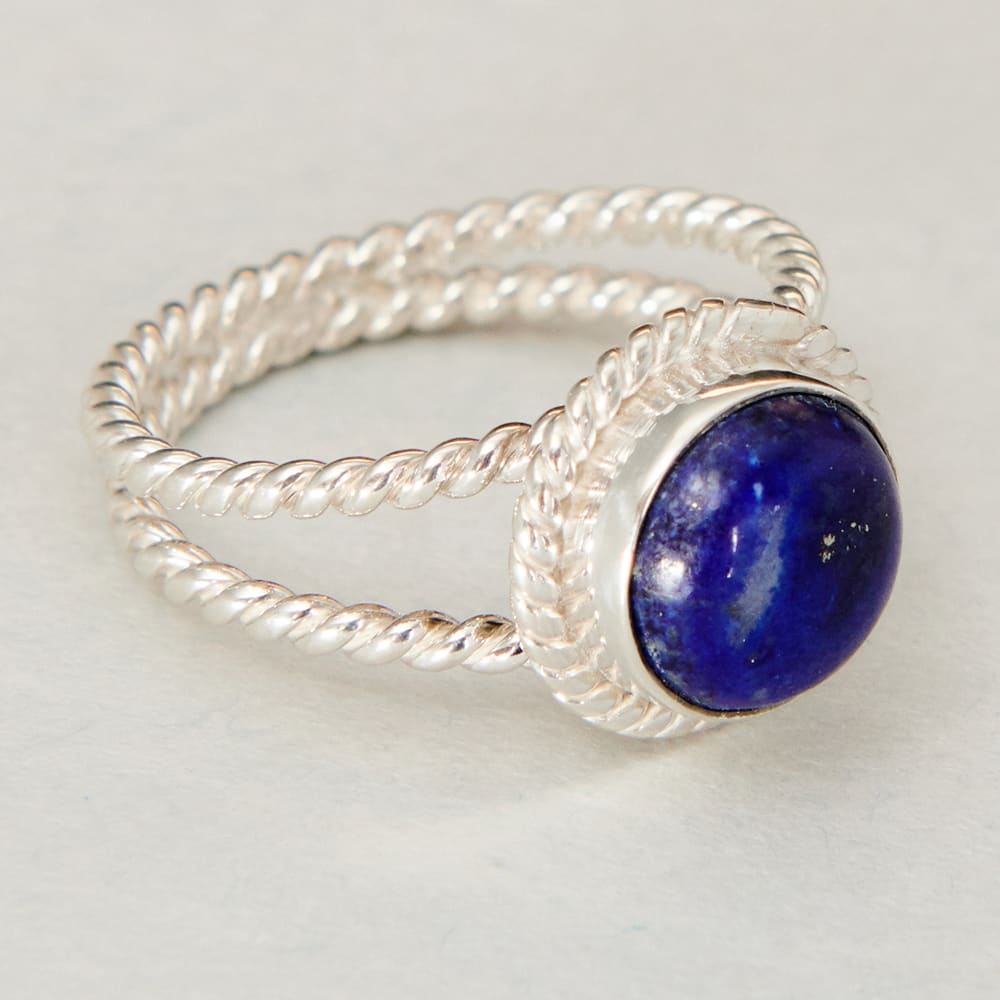 Rings Lapis Lazuli Double Band Ring Natural Round Blue Sterling Silver Birthstone Twisted Gemstone Jewelry Handmade Boho - by 