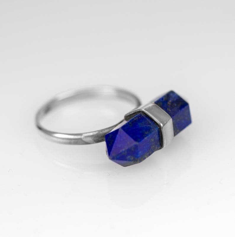 Lapis Lazuli Gemstone Pencil 925 Sterling Silver Ring,handmade Designer Cut Solitaire Jewelry Gift for her - by Inishacreation