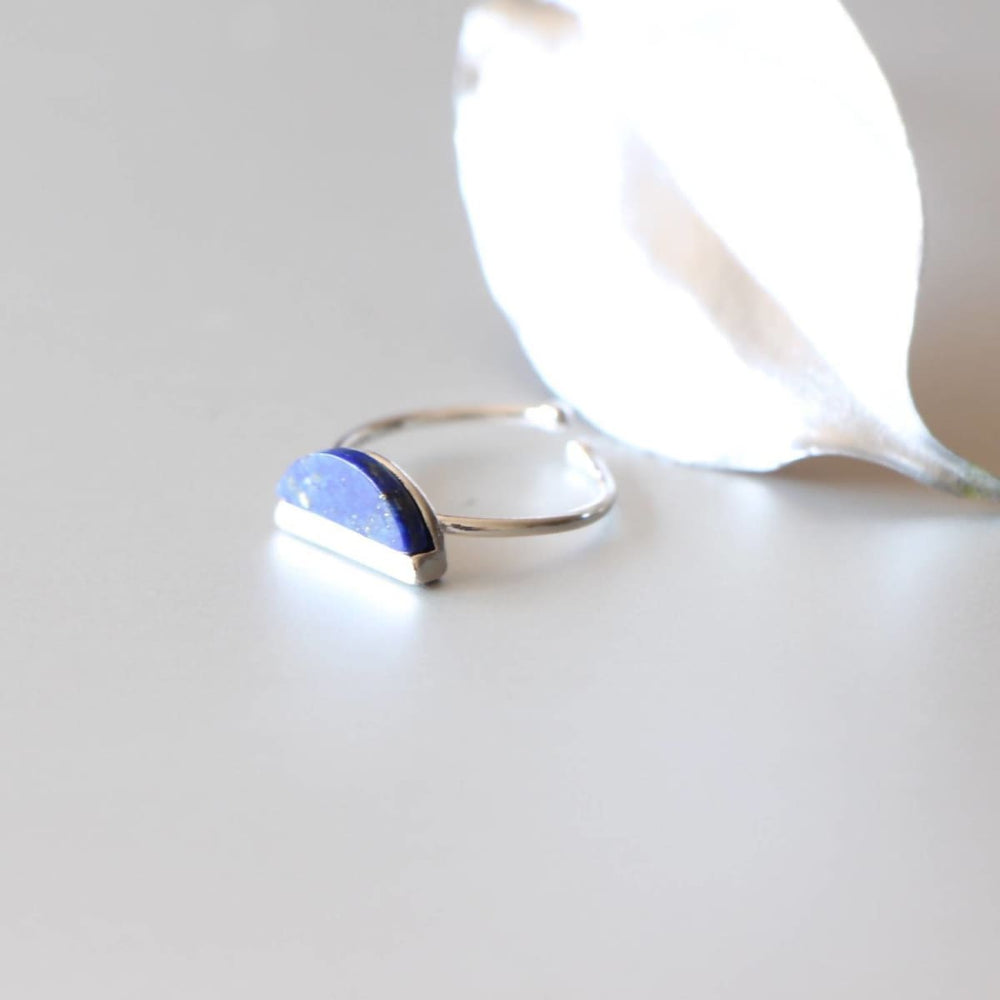 rings Lapis Lazuli Rhodium Ring Half Moon Stone,Ring/Toe Geometric Jewellery Gypsy Bohemian Casual Jewelry MR30 Adjustable - by Silver Soul 