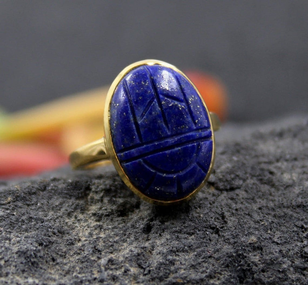 rings Lapis Lazuli Scarab 925 Sterling Silver Ring Shape Oval Christmas Gift Handcrafted Jewelry - by Maya Studio
