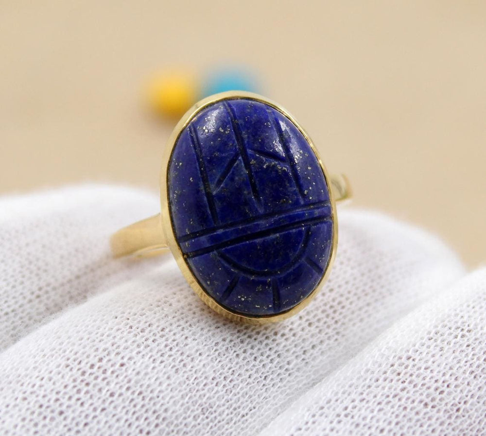 rings Lapis Lazuli Scarab 925 Sterling Silver Ring Shape Oval Christmas Gift Handcrafted Jewelry - by Maya Studio