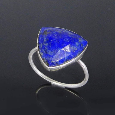 Rings Lapis Lazuli Trillion Gemstone Silver Bezel Ring - Blue Stone - Handmade Jewelry