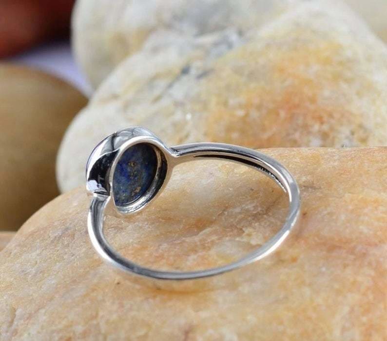 Ring Lapis Stacking Tiny Gemstone Lazuli Blue Stone Gift - by GIRIVAR CREATIONS