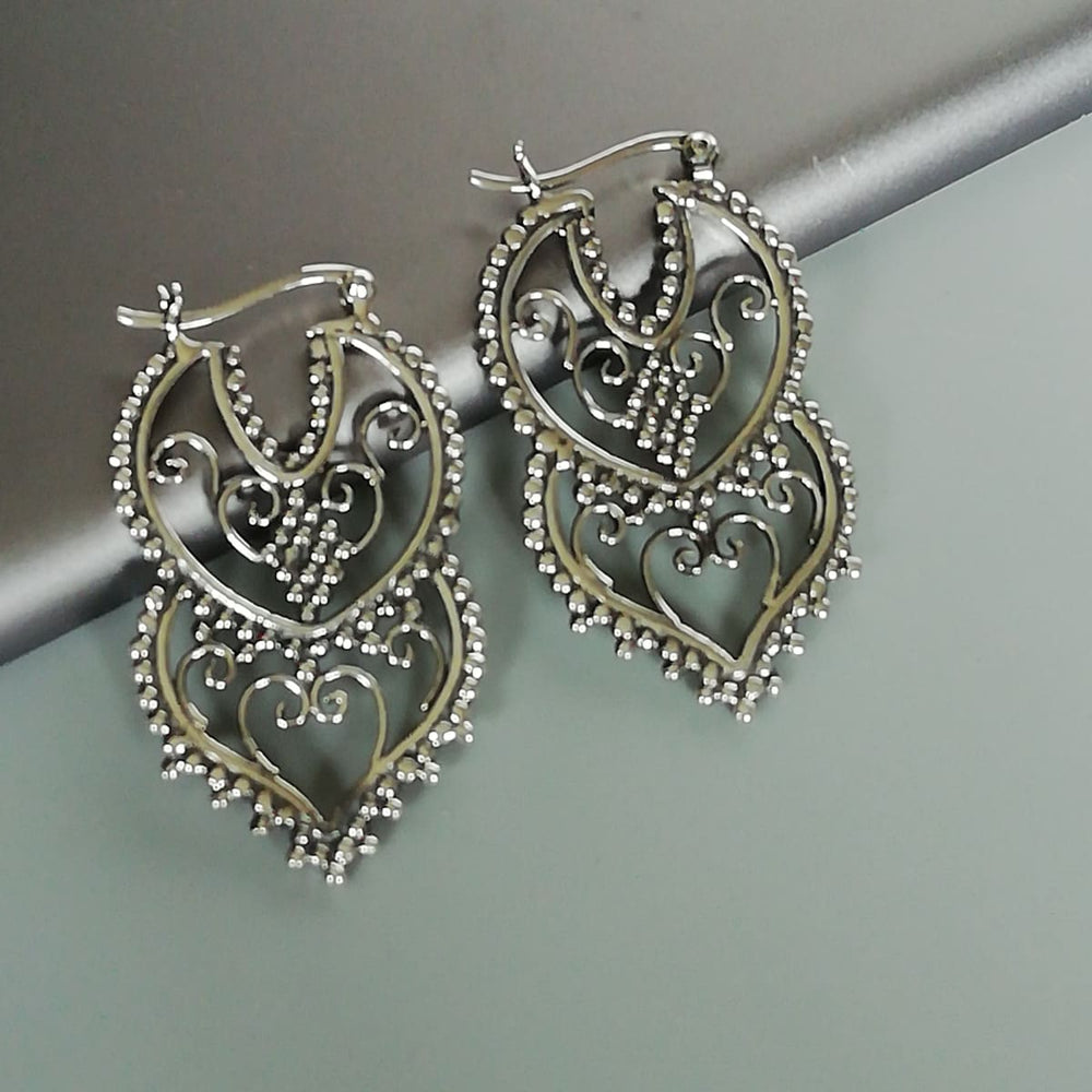 earrings Large ethnic ear hoops | Sterling silver tribal | Indian | E980 - by OneYellowButterfly