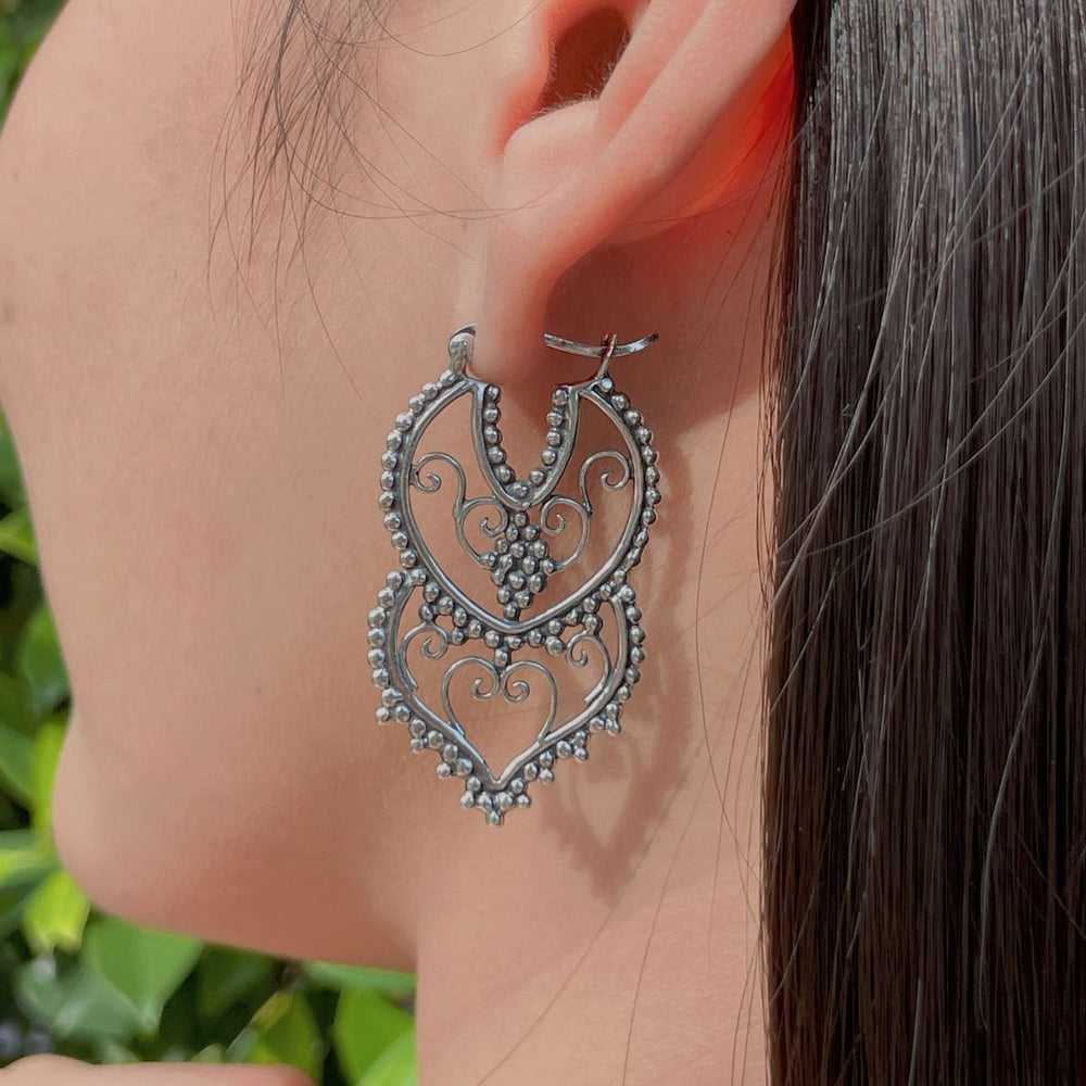 earrings Large ethnic ear hoops | Sterling silver tribal | Indian | E980 - by OneYellowButterfly