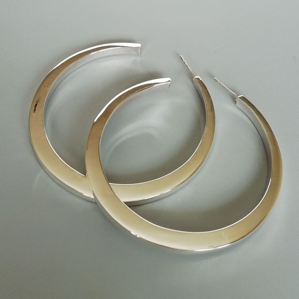 Large Silver Hoop Studs | 60 Mm Earrings | and Flat Hoops | Silver Jewelry | Ear | E1103 - by Oneyellowbutterfly