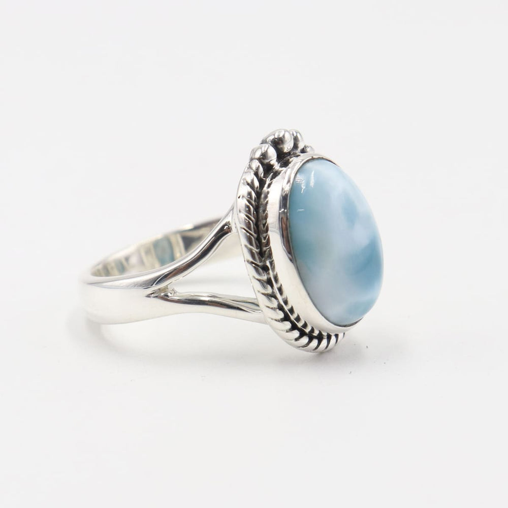 Larimar Ring Blue Natural Gemstone 925 Sterling Silver Cabochon Best Gift For Her And Him - By Rajtarang