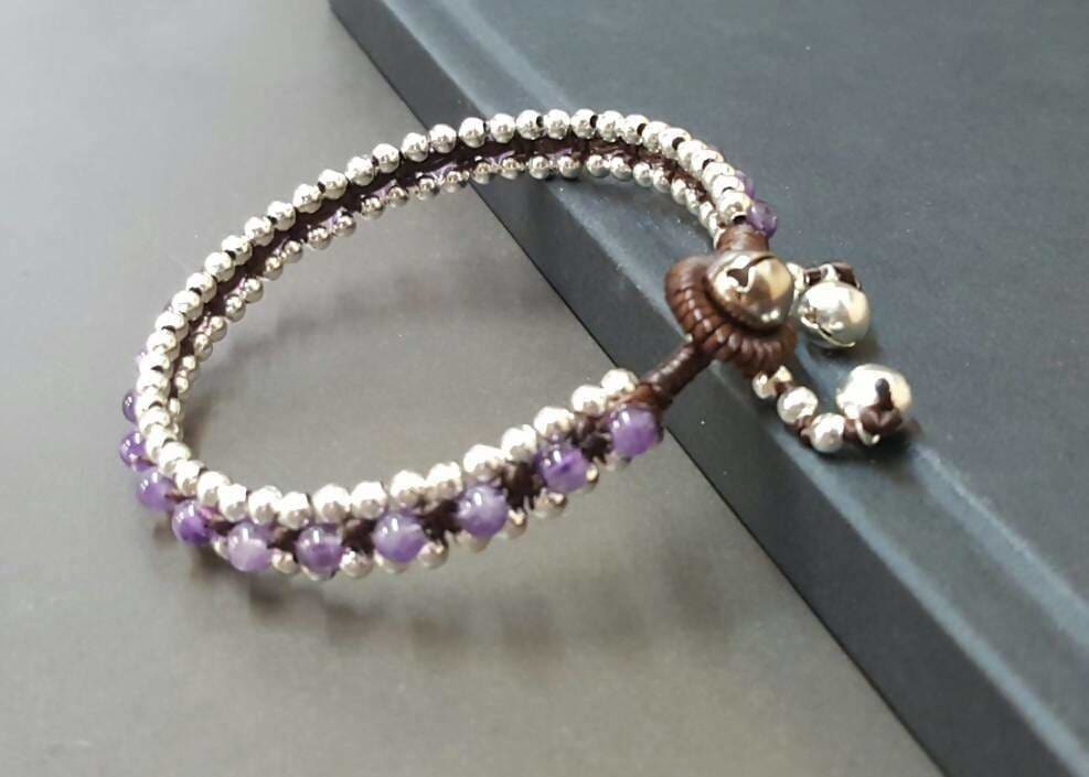 bracelets Lavandula Amethyst Silver Woven Bracelet - by Bymemade