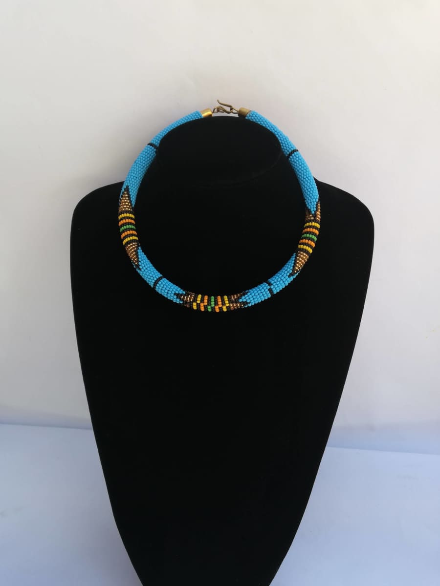 Necklaces Light Blue Maasai Beaded Necklace - by Naruki Crafts