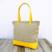 Linen and faux leather tote bag natural with yellow classic everyday bag. - Bags