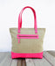 Linen And Faux Leather Tote Bag Natural With Fuschia Classic Everyday Bag. - By Vliving